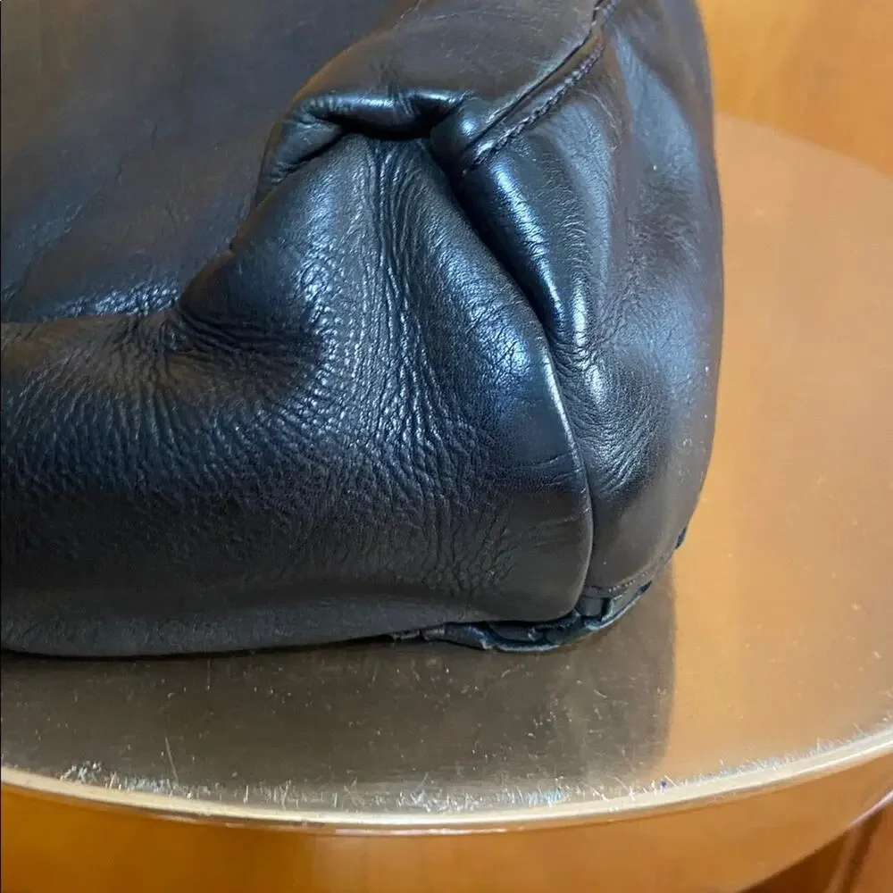 Rugged Hide Australia 100% Black Leather Bag Woven 11”x6”x4” w/ 16” Drop
